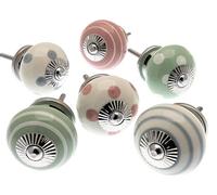Set di 6 maniglie miste per armadi (MG-259) - "Vintage-Chic" TM, rosa cenere, verde acqua del Nilo e grigio Whisper.