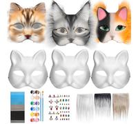 Set di 6 maschere per gatti con occhi in maglia di pelliccia e pietre preziose, maschera per gatti fai da te, set di maschere per gatti da dipingere, maschera per l'artigianato, kit fai da te,