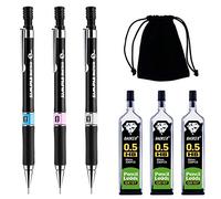 Set di 6 matite meccaniche, 3 matite meccaniche, 3 astucci di ricarica per matita da 0,5 mm, HB nero, con sacchetto di velluto nero, per schizzi, disegni, scritture, scuola,