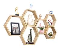 Set di 6 Mensole Esagonali Galleggianti da Parete in Legno a Nido d'Ape, Geometriche per Camera da Letto, Soggiorno