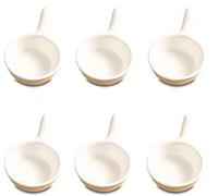 Set di 6 mini ciotole in ceramica per ketchup, piatti per condimenti, condimenti, salsa di soia, impilabili, con manico, colore bianco
