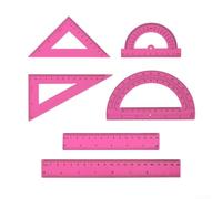 Set di 6 misuratori matematici in plastica trasparente, include goniometro, triangolo e righelli dritti per attività di geometria e disegno (rosa)