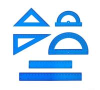 Set di 6 misuratori matematici in plastica trasparente, include goniometro, triangolo e righelli dritti per attività di geometria e disegno (blu)