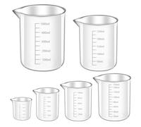Set di 6 misurini misuratori, misurini da 25 ml, 50 ml, 100 ml, 150 ml, 250 ml, 500 ml, di precisione, resistente al calore, in plastica, con scala, per laboratorio, cucina, prodotti chimici