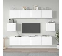 Set di 6 mobili per TV in legno bianco, eleganti mobili da soggiorno con vetrine e moderno supporto TV, perfetto per l'intrattenimento domestico e l'organizzazione