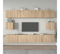 Set di 6 mobili per TV in rovere Sonoma, eleganti mobili da soggiorno con moderno supporto TV e vetrine, per l'intrattenimento domestico e l'organizzazione