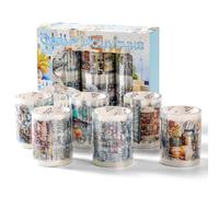 Set di 6 Nastri PET Decorativi Trasparenti per Scrapbooking e Journaling, Adesivi per Album e Agenda, Stickers Aesthetic Vintage con Paesaggi e Architettura, Nastro Decorativo per Bullet Journal