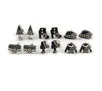 Set di 6 orecchini a perno per bambini, motivo: cappello, scarpe, ombrello, borsa, signora, giacca)