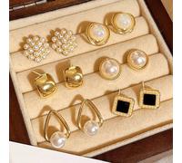 Set di 6 orecchini geometrici quadrati e rotondi con fiori e perle finte vintage, adatti per uso quotidiano e per occasioni da donna come San Valentino, per mamma e la Festa della Mamma Lega di zinco