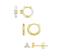 Set di 6 orecchini placcati in oro 14 K, con zirconi cubici bianchi smaltati e borchie di cristallo, diametro 1,2 cm