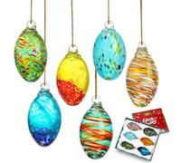 Set di 6 ornamenti natalizi colorati in vetro soffiato a mano in vetro da appendere a forma di uovo, decorazioni per feste di nozze, uova di Pasqua, decorazione per la casa