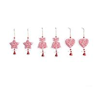 Set di 6 ornamenti natalizi in legno con cuori e stelle per decorare l'albero e l'atmosfera delle vacanze