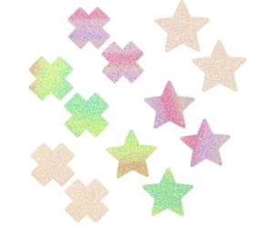 Set di 6 paia di copricapezzoli autoadesivi, stile glitter, a forma di stella o croce, impermeabili, invisibili e sottili, Traspiranti, adesivi sexy per il seno per donne e ragazze, Taglia Unica
