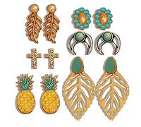 Set di 6 paia di orecchini a forma di croce in stile bohémien, a forma di fiore, con foglie