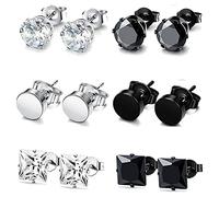 Set di 6 paia di orecchini a perno in acciaio inox per uomo e donna, orecchini rotondi in argento nero, 6 mm