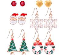 Set di 6 Paia di Orecchini di Natale, Orecchini Pendenti con Babbo Natale, Pupazzo di Neve e Albero di Natales, Gioielli Natalizi per Donne e Ragazze, Idea Regalo per le Feste
