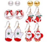 Set di 6 Paia di Orecchini di Natale, Orecchini Pendenti con Babbo Natale, Pupazzo di Neve e Albero di Natales, Gioielli Natalizi per Donne e Ragazze, Idea Regalo per le Feste