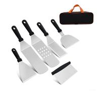 Set di 6 pala per barbecue in acciaio inox per griglia e piastra con parte superiore piatta, compatibile con campeggio all'aperto, cortile, cucina interna