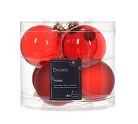 Set di 6 palline di Natale in vetro, 6 cm, colore: rosso trasparente