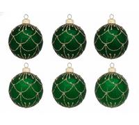 Set di 6 Palline in Vetro Soffiato Verde decorazione Oro 8 cm albero di natale ghirlande palle a sfera Eleganti particolari da collezione