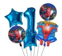Set di 6 palloncini a tema per compleanno, include palloncini in foil sagomati, decorazioni a stella e palloncini rotondi a tema, perfetto per lo stile eroe, schema di colori classico rosso e blu, ide