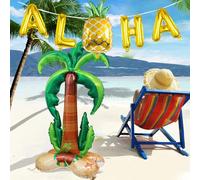 Set di 6 palloncini in foil con cocco e ananas, include palloncino in foil a forma di albero di cocco verde sovradimensionato da terra, palloncini a forma di lettere, ananas con foglie verdi, adatto p