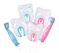 Set di 6 palloncini in lamina a forma di dente e spazzolino da denti, in Mylar, per primo compleanno, baby shower, rivelazione di genere, decorazioni per feste a tema dentale