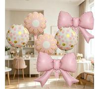 Set di 6 palloncini in stile INS con fiocco rosa e margherita, adatto per matrimoni, compleanni, anniversari, lauree, baby shower, feste di moda, feste a tema principessa Polietilene