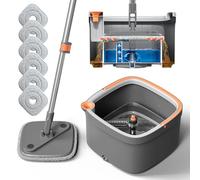 Set di 6 panni intercambiabili in microfibra, con separazione automatica, sistema di acqua sporca e pulita, testa quadrata girevole a 360°, per piastrelle in legno duro, pavimenti in marmo