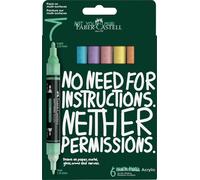 Faber-Castell 186005 - Set di pennarelli acrilici Multimark, 6 pennarelli acrilici a doppia punta in colori pastello, resistenti all'acqua e ad asciugatura rapida