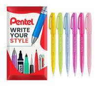 Set Di 6 Pennarelli Pentel Brush Sign Pen Con Punte In Fibra A Molla