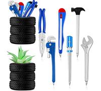 Set di 6 penne a sfera con 2 pezzi, a forma di pneumatico, per ufficio, casa, scuola, scrivania, decorazione per cactus, vaso da fiori