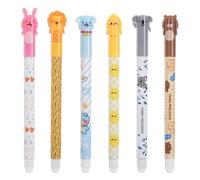 Set di 6 Penne Cancellabile, Gel Penne con Inchiostro Cancellabile Termosensibile, Cartoni Pennes Pasqua con Varietà Di Graziosi Motivi Decorativi a Forma Di Animali, Diametro Punta 0,5 mm