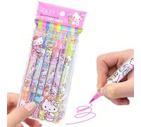 Set di 6 penne colorate a punta morbida con disegni di Hello Kitty e gattini, colori fluorescenti luminosi, per disegno e uso ufficio, alcuni articoli potrebbero essere casuali Stile-KT cat,Gatto due 