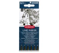 Derwent Pennarelli Line Maker Punta fine Inchiostro a seccatura rapida Set da 6 Neri