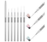 Set di 6 pennelli per nail art, per disegnare e disegnare con dettagli e strisce, con manico in acrilico e smalto gel, strumenti per manicure (5/7/9/11/15/25 mm, argento)