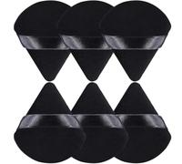 Set di 6 pennelli triangolari per cipria, colore nero, per cipria sciolta e fondotinta, superficie morbida in peluche, applicazione uniforme, passante per le dita, per contorno occhi, ali del naso