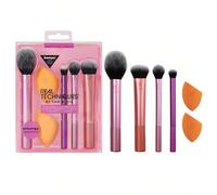 Set di 6 pennelli trucco essenziali quotidiani Real Techniques, include 4 pennelli e 2 spugnette per trucco, per fondotinta, blush, bronzer, contorno, ombretto e cipria, set da viaggio, senza crudeltà