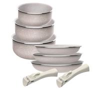 Set di 6 pezzi: 3 padelle Ø18Ø20Ø24cm e 3 pentole Ø16Ø18Ø20cm in alluminio pressato con rivestimento ILAG con 2 manici estraibili