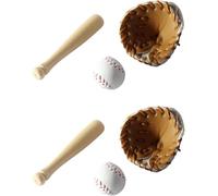 Set di 6 pezzi da baseball per casa delle bambole kaki, accessori in miniatura in scala 1/12, guanti da baseball in miniatura in legno per decorazioni di scena