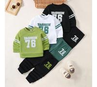 Set di 6 pezzi di felpa girocollo a maniche lunghe con stampa di lettere e righe e pantaloni jogger per neonato maschio, felpe, pantaloni, set sportivo per neonato maschio, abbigliamento attivo per ne