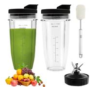 Set di 6 pezzi di ricambio per frullatore, 2 tazze per frullatore da 710 ml, lama di ricambio a 7 pinne, 2 coperchi e 1 pennello compatibili con Nutri Ninja Auto-iQ BL480/BL482/BL682/NN102/BL642/BL487