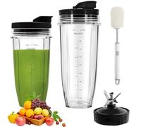 Set di 6 pezzi di ricambio per frullatore, 710 ml, 950 ml, tazze per frullatore e lama di ricambio a 7 pinne con 2 coperchi e 1 pennello, compatibile con Nutri Ninja Auto-iQ BL480/BL482/BL682/BL642