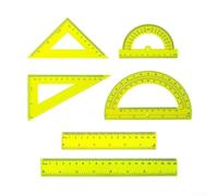 Set di 6 pezzi in plastica trasparente con righelli, goniometri e strumenti triangolari per l'apprendimento della geometria e l'uso professionale (giallo)