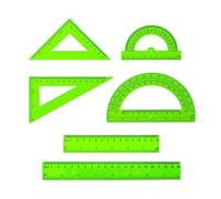 Set di 6 pezzi in plastica trasparente con righelli, goniometri e strumenti triangolari per l'apprendimento della geometria e l'uso professionale (verde)