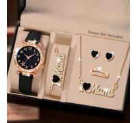 Set di 6 pezzi per la Festa della Mamma, orologio da donna, orologio al quarzo casual alla moda, con braccialetto minimalista "Amo la mamma", collana, orecchini e anello, set di gioielli adatto per us