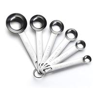 Set di 6 pezzi per misurini, in acciaio inox rotondo resistente Specchio lucidato 1/8 TSP, 1/4 TSP, 1/2 TSP, 1 TSP, 1/2 TBLS e 1 TBLS Misura cucchiai per cuocere al forno, Argento