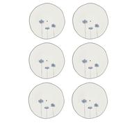 Set Di 6 Piatti Da Torta IRIS BLUE POPPY Con Fiori D. 19Cm Bastion Collections
