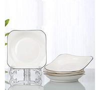 Set di 6 piatti fondi in ceramica in stile giapponese, stoviglie minimaliste nordiche, design fresco con linea nera, ideale per cene domestiche e intrattenimento