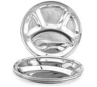 Set di 6 piatti in acciaio inox (vetro, ciotola curry, ciotola del deserto, cucchiaio, piatto quater e piatto completo), argento (design 3)